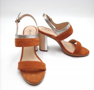 Dámske kožené sandále na podpätku JB Martin - hnedé, kozmetická vada  Rozbalené, Kozmetická Vada Veľkosť OBUV: 36