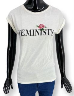 Dámske tričko s krátkym rukávom, ETAM, biela farba, s nápisom a výšivkou Veľkosť XS-XXL: L