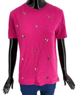 Dámske tričko s krátkym rukávom, ETAM, ružové ozdobené flitrovými srdiečkami Veľkosť XS-XXL: M
