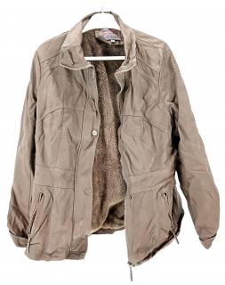 Dámsky koženkový kabát zo syntetickej kože SATURNE - CREATION FRANCAISE- hnedosivý Veľkosť KONFEKCIA: 42
