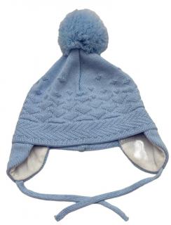 Dojčenská čiapka pletená, modrá s brmbolcom - Sätila Veľkosť DETSKÉ: 45