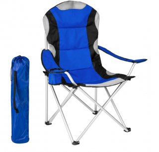 Kempingová stolička polstrovaná modrá  Rozbalené