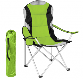 Kempingová stolička polstrovaná zelená  Rozbalené