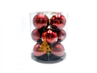 Set 12 ks vianočných sklenených ozdôb - guľa ø 8 cm - červené
