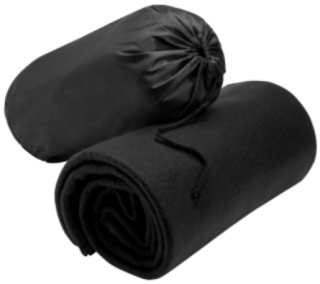 Skladacia fleecová deka v sťahovacom vaku - čierna