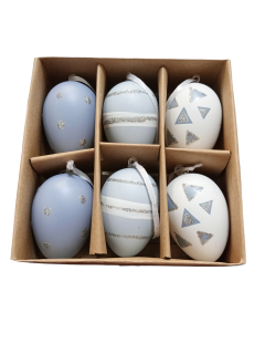 Veľkonočné vajíčka na zavesenie, 6 kusov, modrá farba