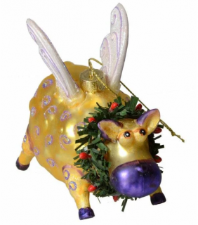 Vianočná sklenená ozdoba - lietajúca ovečka, 12 cm Farba: Stříbrno-fialová