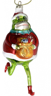 Vianočná sklenená ozdoba - veselá žaba - 14 cm Varianta: 1