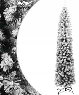vidaXL Úzky umelý vianočný stromček zasnežený zelený 180 cm PVC  Rozbalené