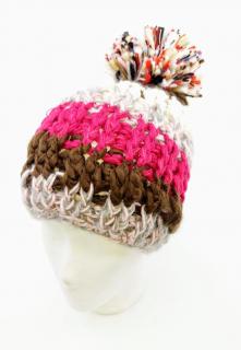 Zimná pletená čiapka s brmbolcom - ružová/fialová, náhodný výber