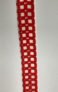 Červeno-bílá kostkovaná stuha s mini srdíčky