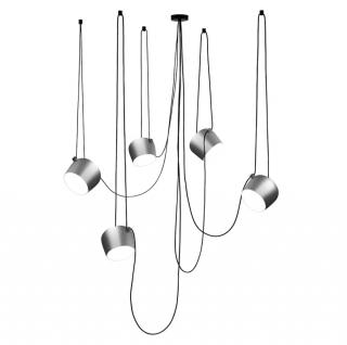 FLOS Aim 5 LED F0090054 + F0093030 (Dizajnové talianske svietidlo v metalickej striebornej farbe, priemer 24 cm.)