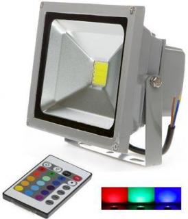 Strieborný RGB LED reflektor 20W s RF diaľkovým ovládačom (OT-FGD-1020-RGB-RF/STR)