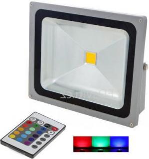 Strieborný RGB LED reflektor 50W s RF diaľkovým ovládačom (OT-FGD-1050-RGB-RF/STR)