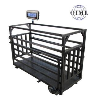 Váha na prasata LESAK 4TD0615PLBWS-TRANSPORT, 150kg/50g, 600x1500mm, lak (Váha na prasata v lakovaném provedení, kolečka + madla, indikátor nerez)