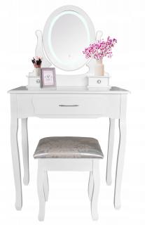 CHG toaletný stolík + LED osvetlenie, zrkadlo, taburet PHO0052
