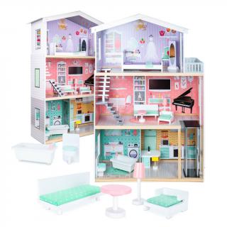 KIK Drevený domček pre bábiky 117cm + nábytok KX5219