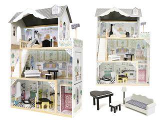 KIK Drevený domček pre bábiky 122cm + výťah nábytok XXL LED KX6487