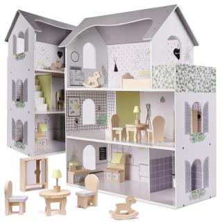 KIK Drevený domček pre bábiky + nábytok 70cm KX6278