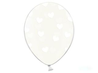 Balón priehľadný s bielymi srdiečkami (6ks)