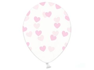 Balón priehľadný s ružovými srdiečkami (6ks)