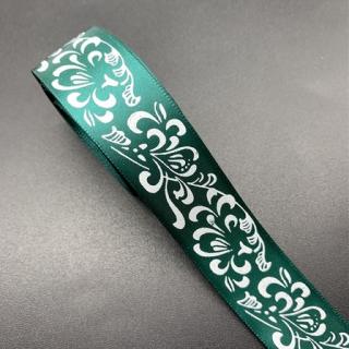 Saténová stuha s potlačou smaragdovo-biela 25mm