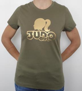 T-shirt JUDO dámske (Tričko dámske KHAKI + logo zlaté JUDO Girl)