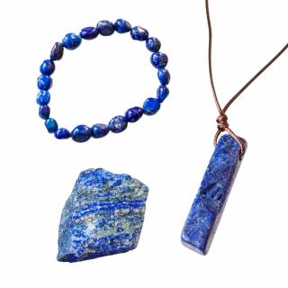 Lapis lazuli set 3 PREMIUM: náhrdelník, náramok, kryštál