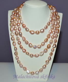 Perly ružové náhrdelník 160 cm