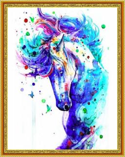 Diamantové maľovanie - Farebný kôň  Vrátane predtlačeného ozdobného rámu