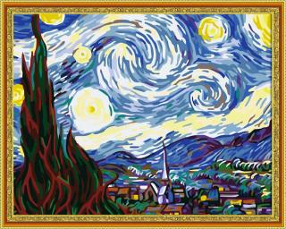 Diamantové maľovanie - Hviezdna noc - Vincent Van Gogh  Vrátane predtlačeného ozdobného rámu