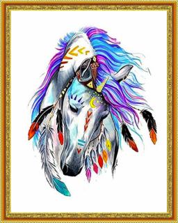 Diamantové maľovanie - Indiánsky kôň  Vrátane predtlačeného ozdobného rámu