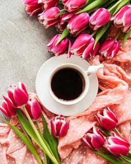 Diamantové maľovanie - Káva s tulipánmi