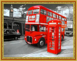 Diamantové maľovanie - Londýnsky autobus  Vrátane predtlačeného ozdobného rámu