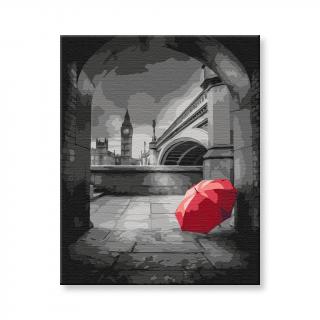 Maľovanie podľa čísel - Červený dáždnik v Londýne