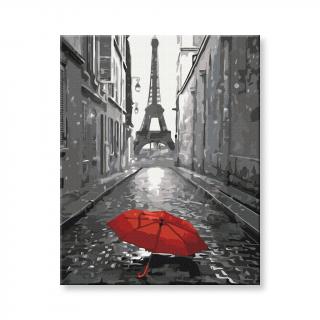 Maľovanie podľa čísel - Červený dáždnik v Paríži