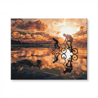 Maľovanie podľa čísel - Cyklisti pri západe slnka