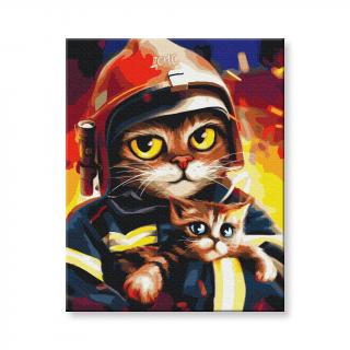 Maľovanie podľa čísel - Mačka hasič