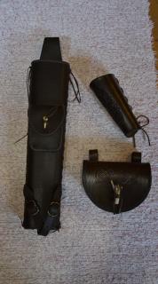 Tulec eliptický + lukostrelecká taška + chránič predlaktia (Kožený eliptický tulec + kožená taška pre lukostrelca + chránič predlaktia s koženým šnurovaním)