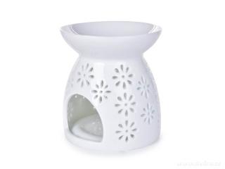 Keramická aromalampa, s krajkovým dekorom, lesklá biela