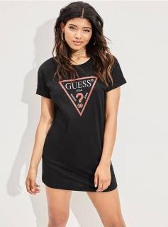 GUESS tričko Longline Logo Tee čierne