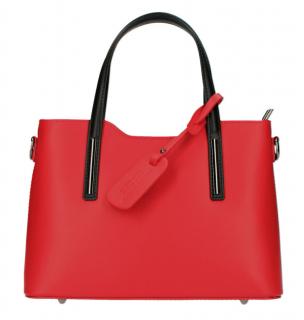Kožená červená dámska kabelka s čiernymi ramienkami do ruky Maila