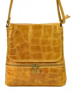 Kožená dámska crossbody kabelka v kroko dizajne Camel hnedá