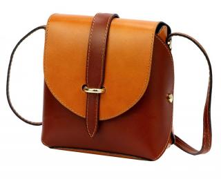 Kožená moderná malá dámska crossbody kabelka hnedá / camel hnedá