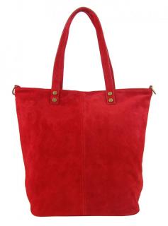 Kožená veľká červená brúsená praktická dámska kabelka