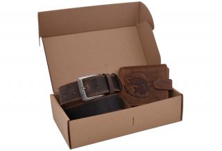 Rybársky darčekový set šťuka s udicou 320 - pánska peňaženka 2911906-29 a pánsky kožený opasok tmavý šitý 747