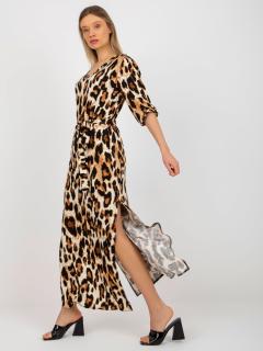Dámske maxi šaty s leopardím vzorom bežové Veľkosť: S/M, Farba: Bežová