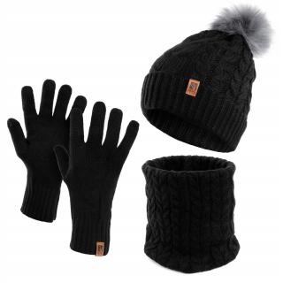 Dámsky komplet čiapka,nákrčník a rukavice čierna Veľkosť: UNI, Farba: Čierna