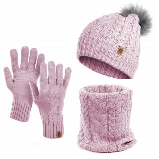 Dámsky komplet čiapka,nákrčník a rukavice ružová Veľkosť: UNI, Farba: Ružová