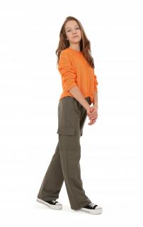 Dievčenské široké cargo nohavice khaki Veľkosť: 122, Farba: Khaki